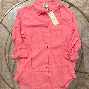 SNDYS. Pink Linen Button-Up Shirt